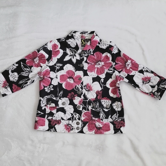 Sportelle Black Pink White Button Down Spring/Summer Jacket Size PM - Picture 1 of 9